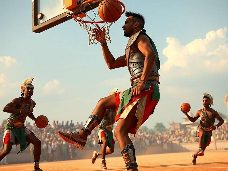 Dunk Gladiator India gameplay showing Indian gladiators playing basketball with traditional weapons